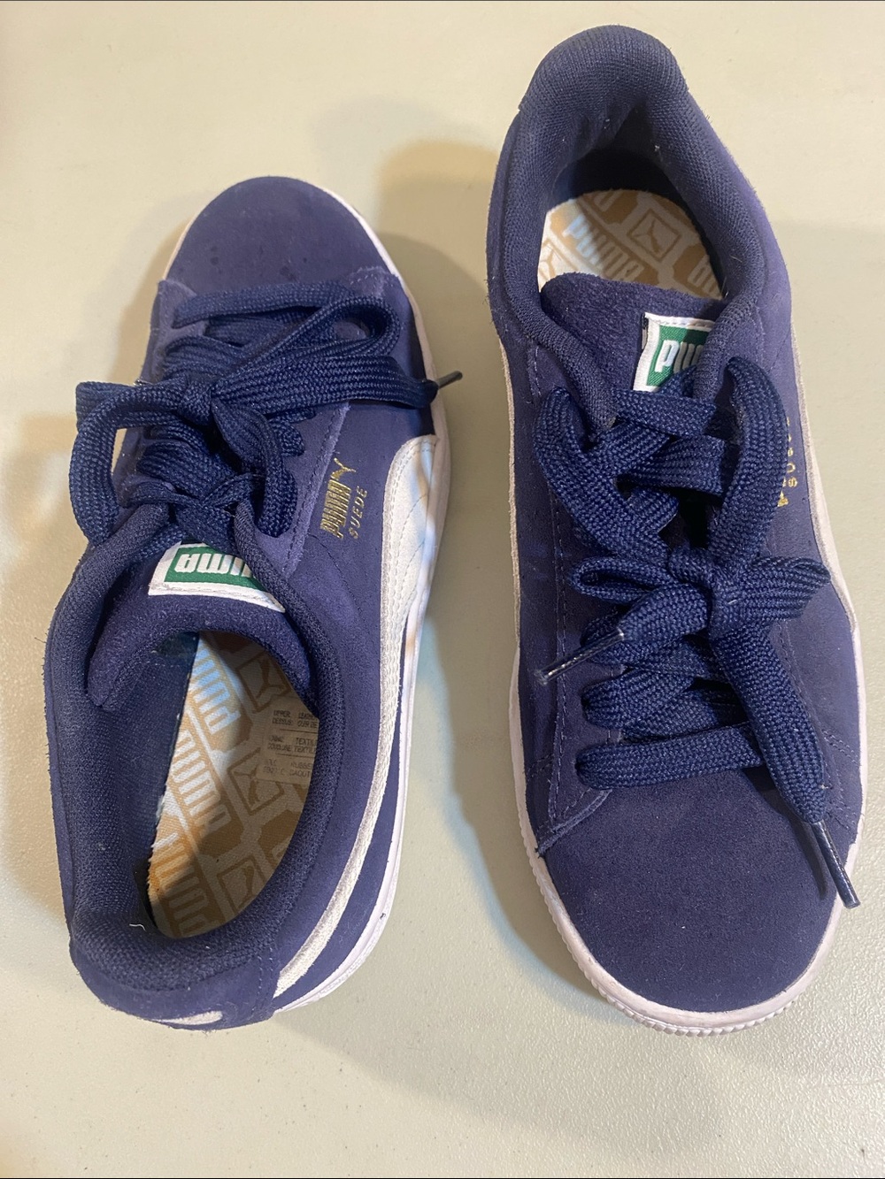 Puma Kids Navy Blue Suede Sneakers with White Stripe